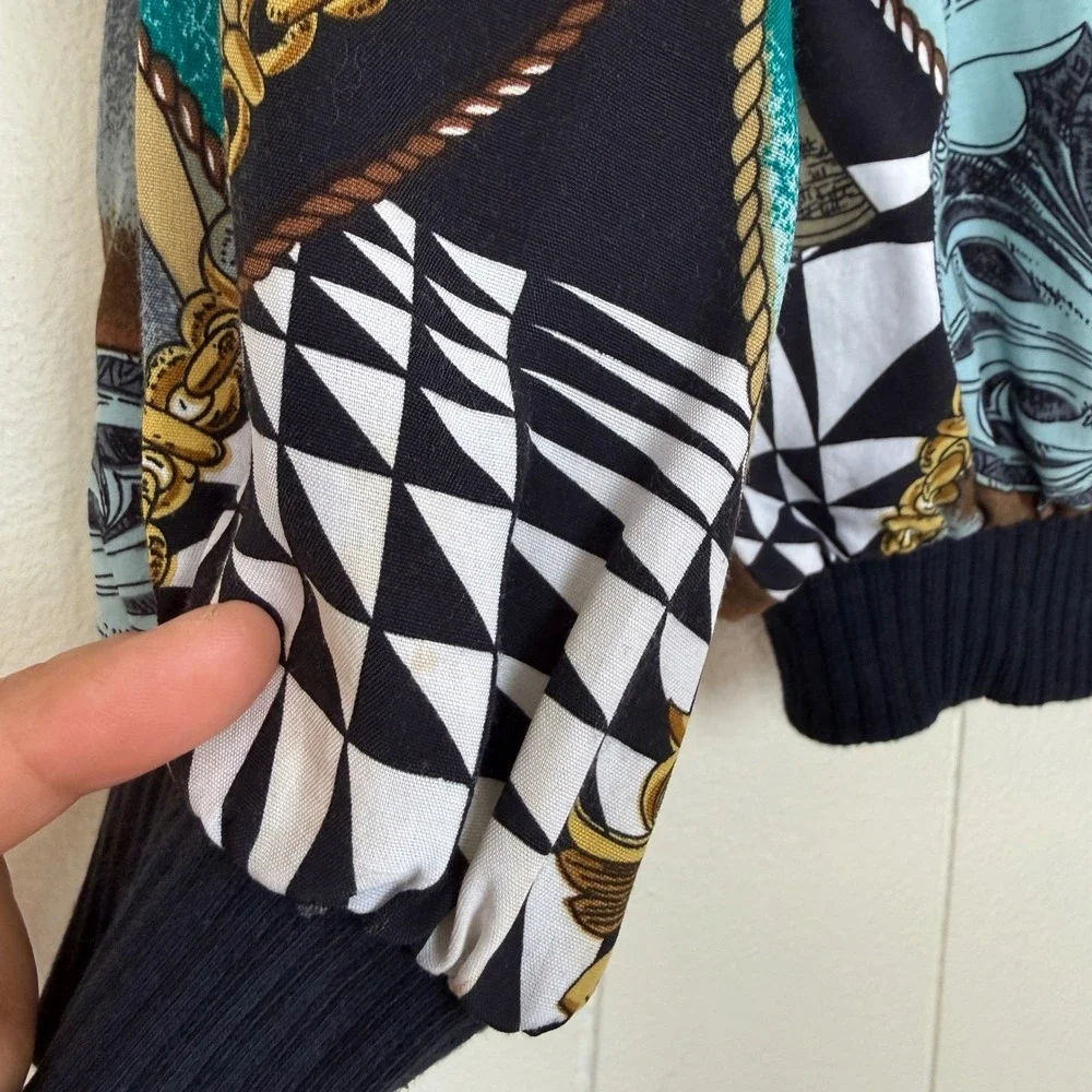Vintage Clio Womens 90s Baroque Chain Print Bomber Jacket Size S/M Retro‎
